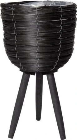 Intratuin Bloempot Op Poten Riet Zwart D 25 H 46 Cm